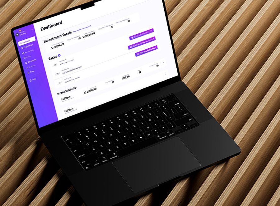 Flow investor dashboard on a laptop